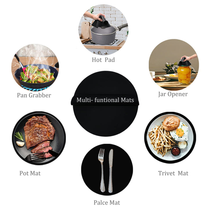 Silicone Microwave Mat 12 Inch, Non Stick Turntable Mat for Kitchen, Multi-Purpose Heat Resistant Oven Mat 2 Pack (Black)