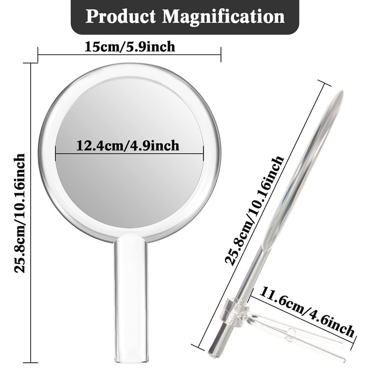 Double-Sided Handheld Mirror with Stand, 1X/10X Magnifying Mirror, Clear Adjustable, Round Shape, 25.8 x 15 cm