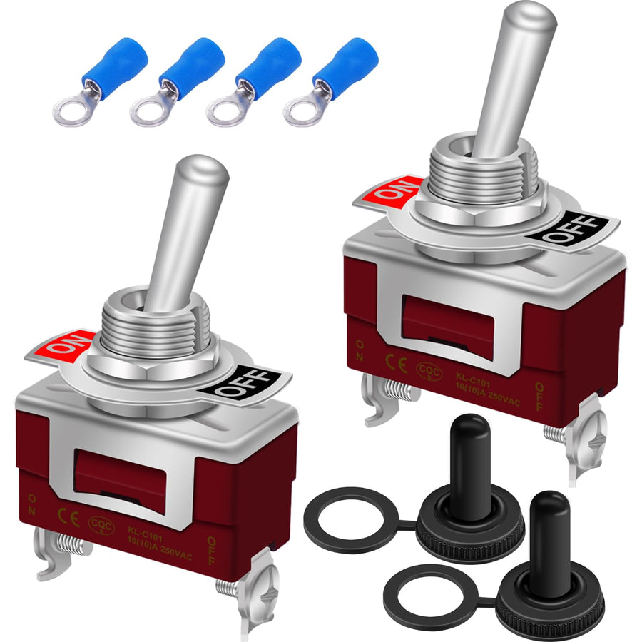 2Pcs Toggle Switch 12V 30A ON/Off 2 pin 2 Position SPST Waterproof Switch with Waterproof Cap Terminals for Auto Car Boat KL-C101