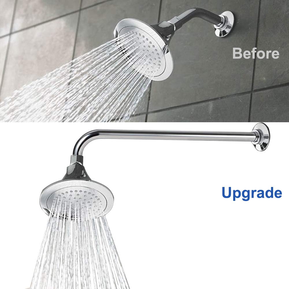 Shower Arm, Extra Fixed Arm with Flange, Stainless Steel Wall-Mounted ShowerHead Arm (15 Inch, Chrome Finish)