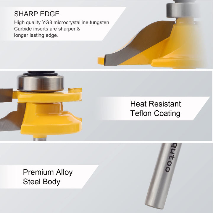 3PCS 1/4 Shank Router Bit Set, Raised Panel Cabinet Door Making Router Bits, Cemented Carbide Router Bits, Woodworking Tools Router Door &amp; Window Bits (Tenon Joint Cutter Diameter: 1-5/8)