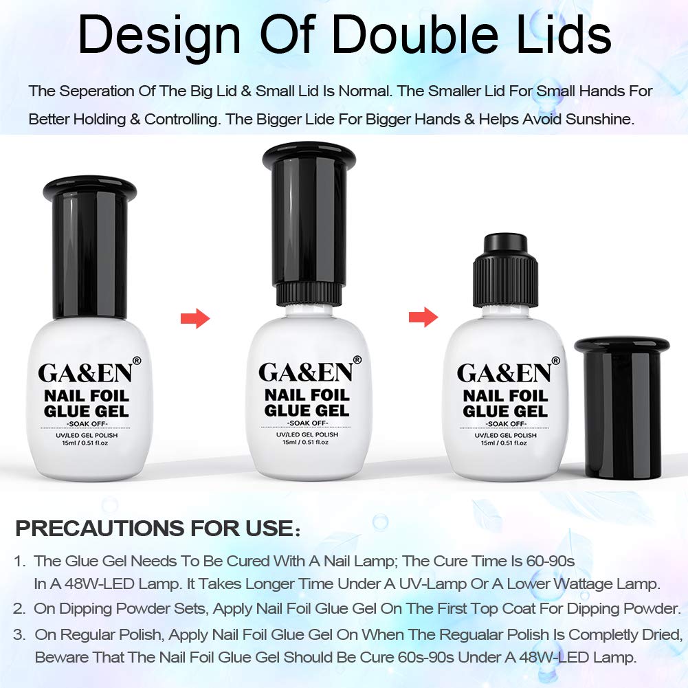 Nail Foil Glue Gel for Foil Art Stickers Strong Adhesion Nail Complete Transfer Available 15mlx2 Bottles Soak Off LED LAMP Required Tips Manicure DIY with Gift Box