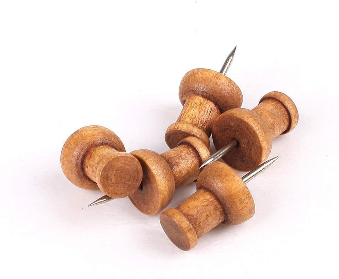 120 Pcs Wood Push Pins, Walnut, Standard, Wooden Thumb Tacks Decorative for Cork Boards Map Photos Calendar and Home Office Craft Projects with Box