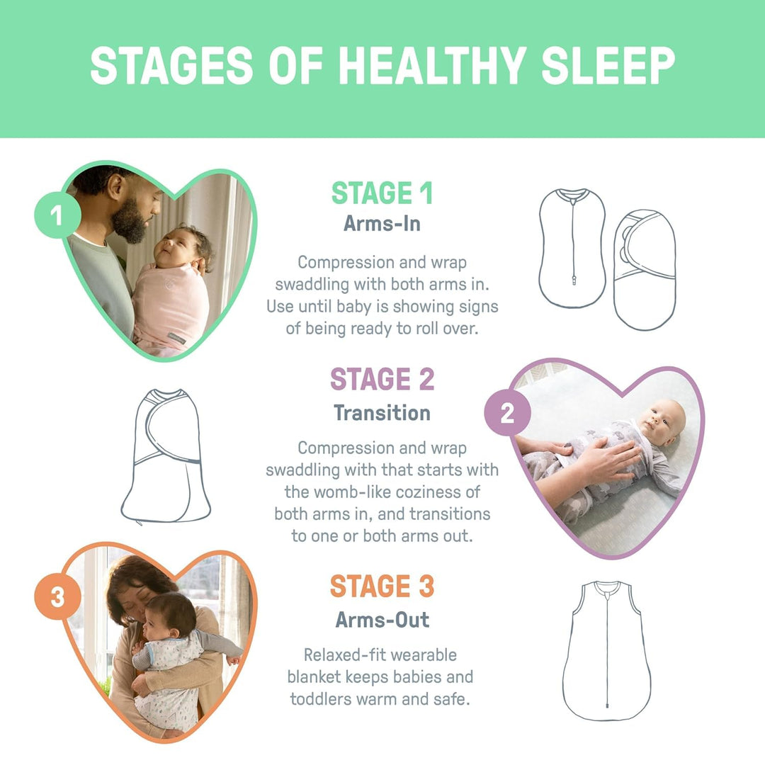 by Ingenuity Original Swaddle, 100% Cotton, Improves Sleep &amp; Calms Startle Reflex, 0-3 Months, 3-Pack - Busy Bees