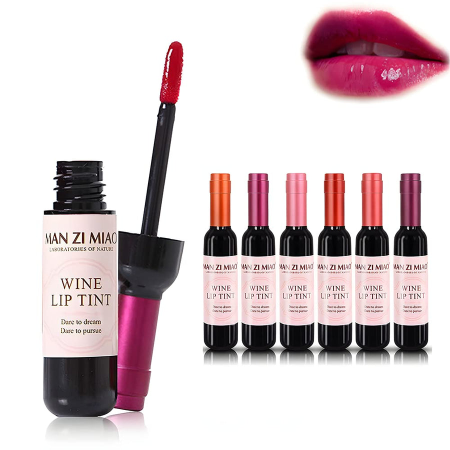 Wine Liquid Lipstick, Lady Long Lasting Make Up Gloss Matte Lip Tint Wine Bottle Cover, Waterproof, Valentine's Day Gift Kit Ideas for Girlfriend, Mom, Friend (6 Colors)