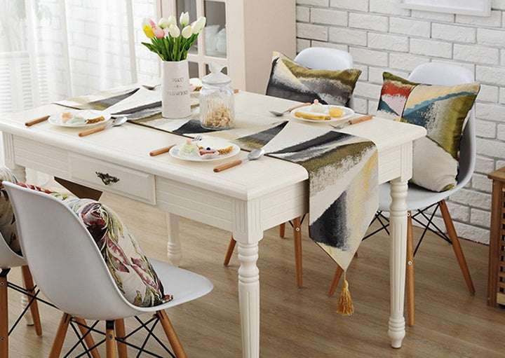 ZebraSmile Ombre Geometric Table Runners with Tassels P