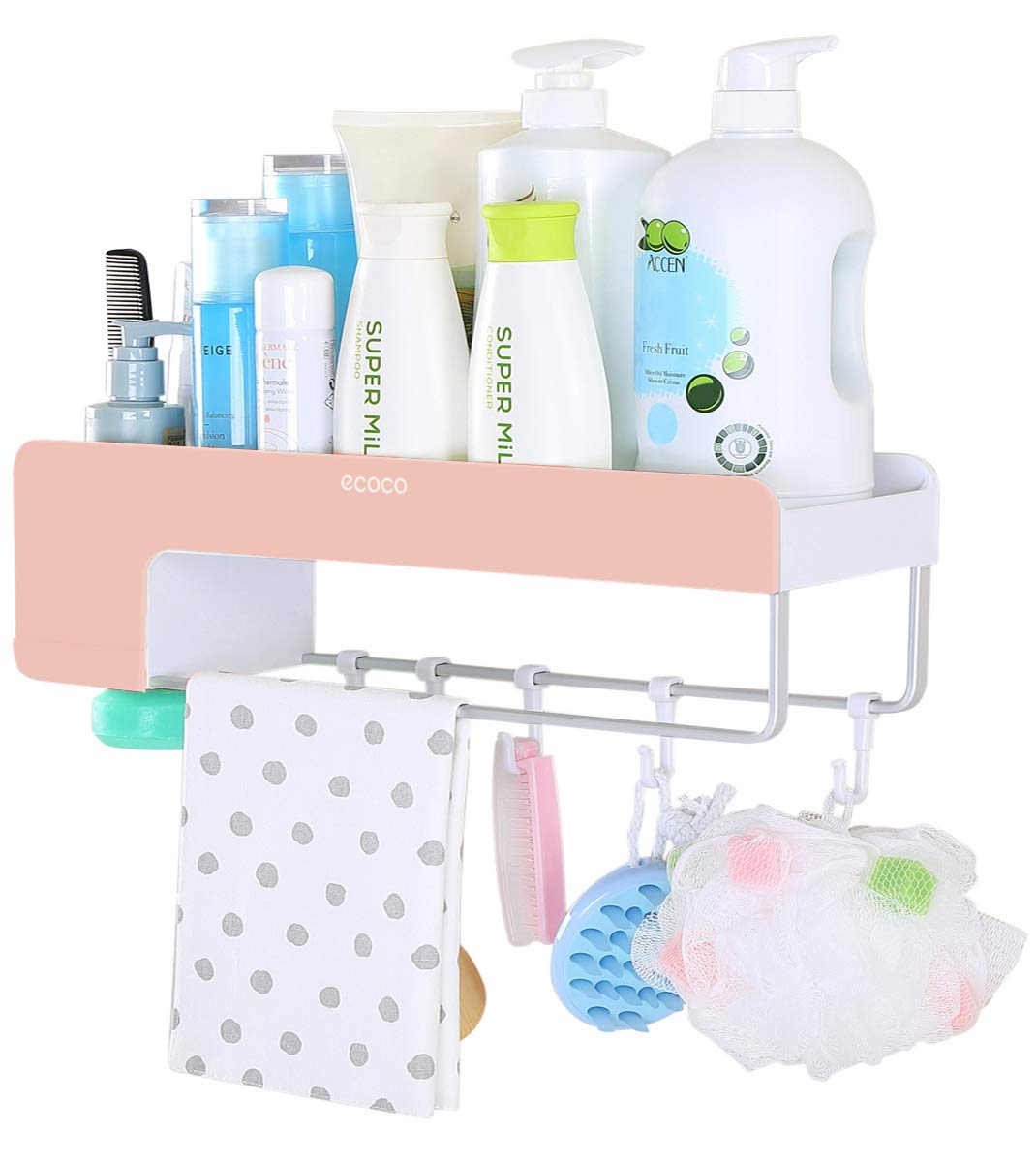 Adhesive Bathroom Shelf Storage Organizer Wall Mount No Drilling Shower Shelf Kitchen Storage Basket Rack Shelves Shower Caddy Pink