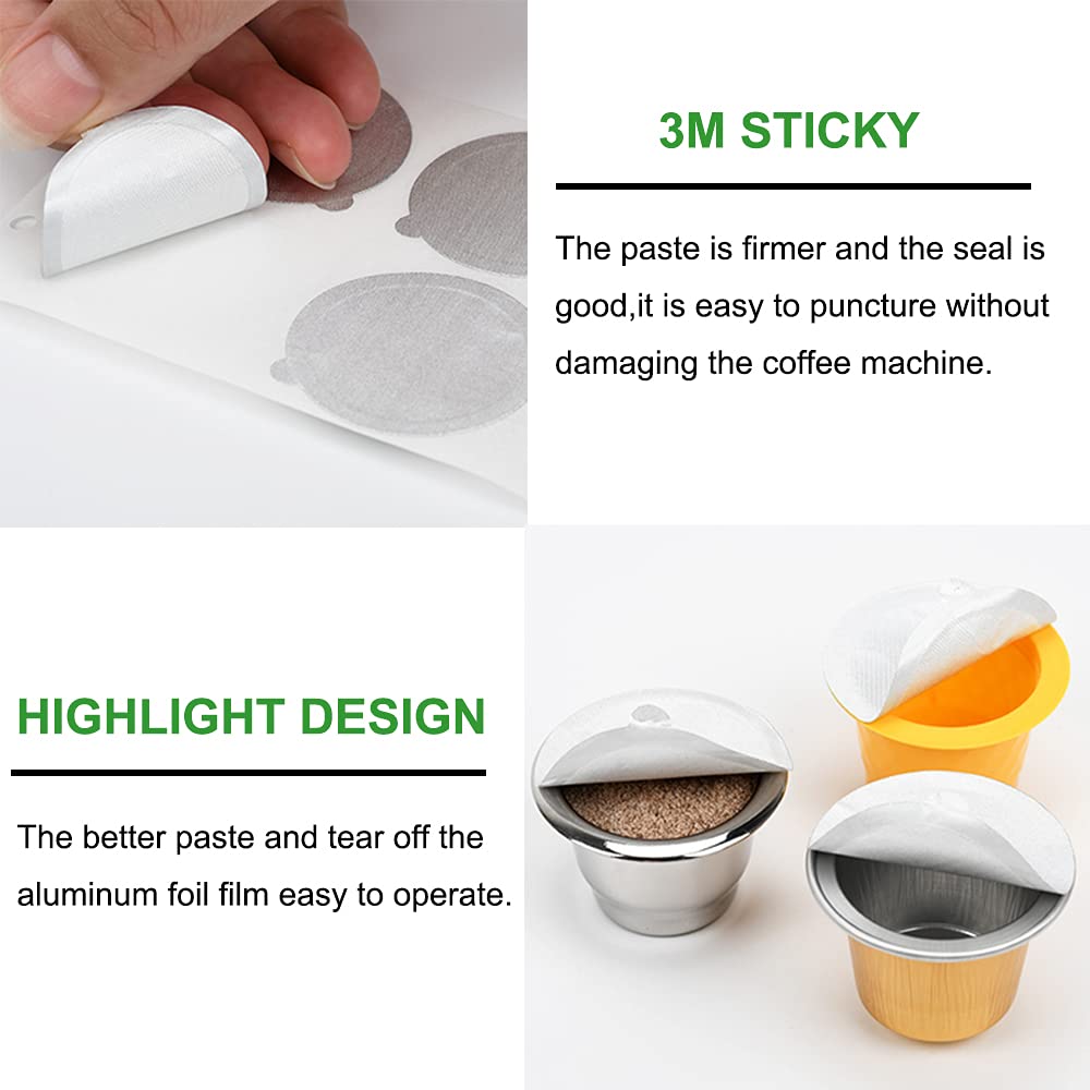 100Pcs Aluminum Espresso Lids Foil Sticker Seals for Reusable Capsules Refillable Coffee Pods Compatible with Nespresso Original Line Machine