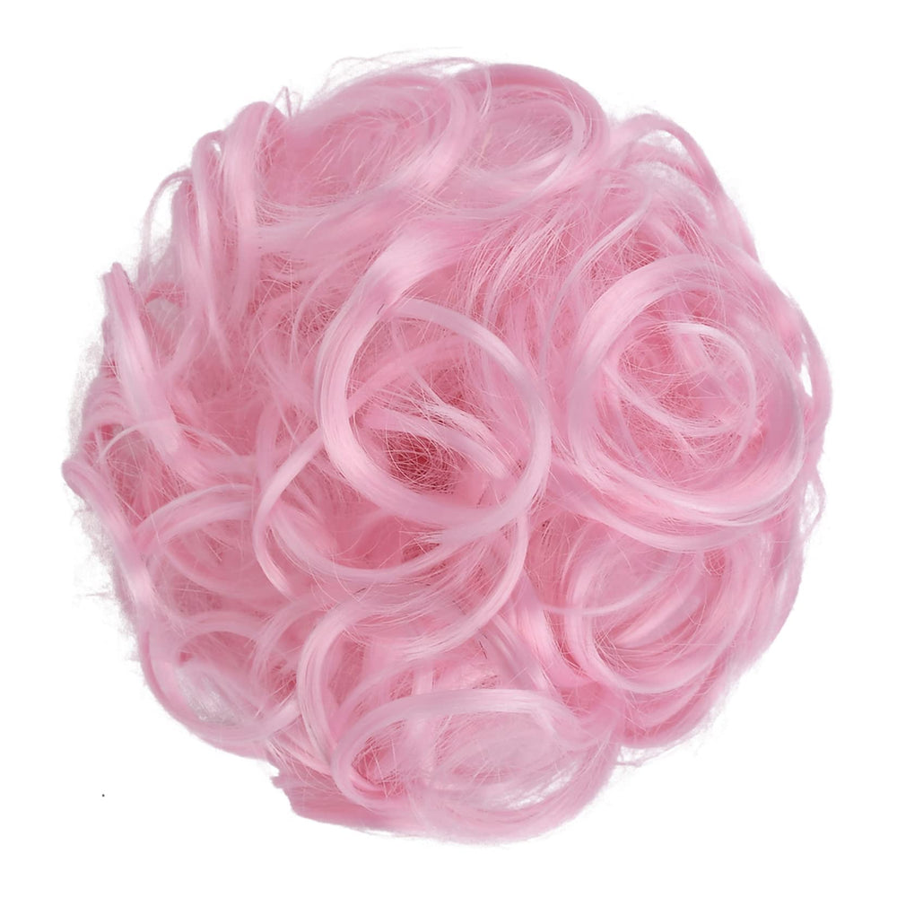 ELAINE Messy Curly Hair Bun Scrunchie Tousled Scrunchie Extensions Wrap Ponytail With Elastic Rubber Band Synthetic Donut Updo Hairpieces for Women Girls (#Light Pink)