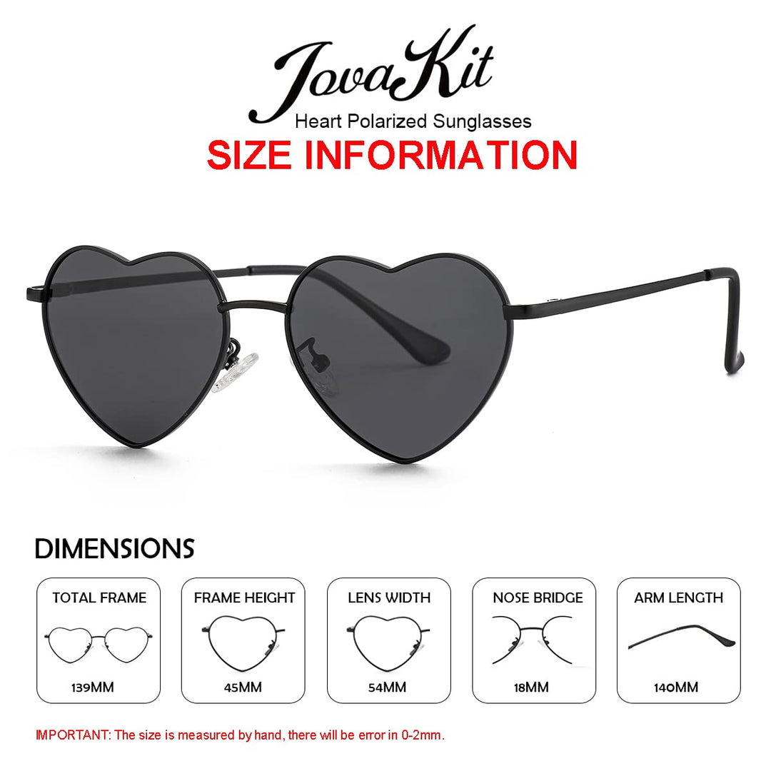 Polarized Heart Sunglasses for Women Fashion Lovely Style Metal Frame UV400 Protection Lens (Black/Grey)
