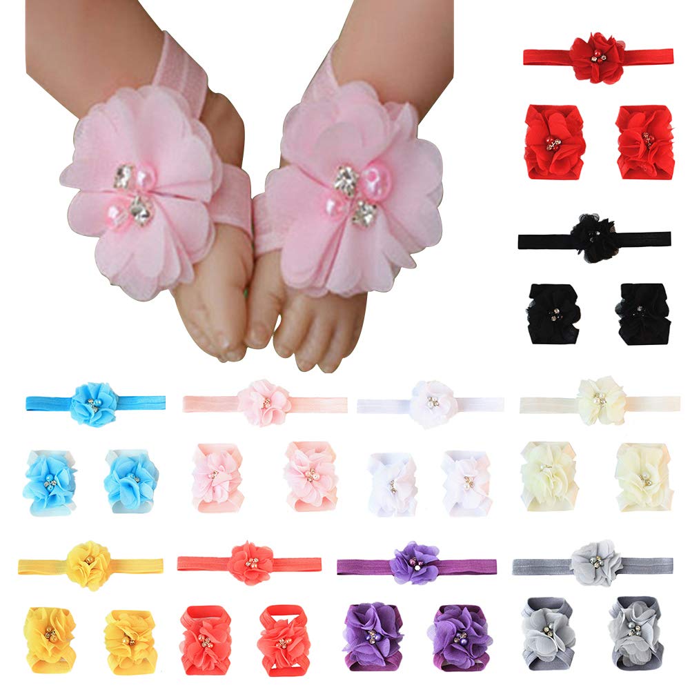 ZOCONE 10 Colors Baby Girl Headbands and Barefoot Flower Sandals Value Set Baby headbands Feet Accessories for Newborn Infants Toddlers Girls