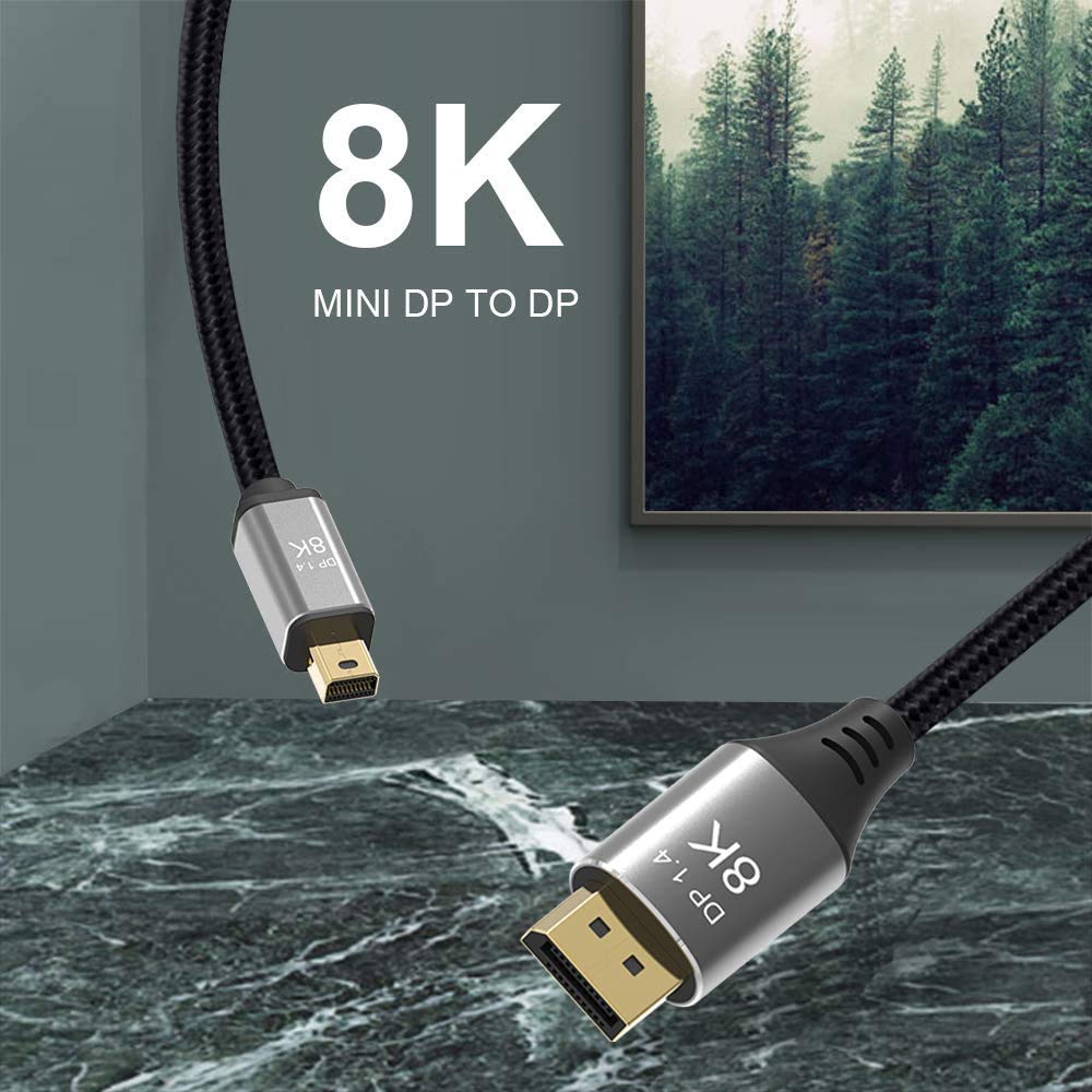 1M 3.3FT Mini DP to DisplayPort 8K Cable 8K(7680x4320)@60Hz 4K@144Hz DisplayPort 1.4 Bi-Directional Transmission DisplayPort to Mini DisplayPort 8K Cable