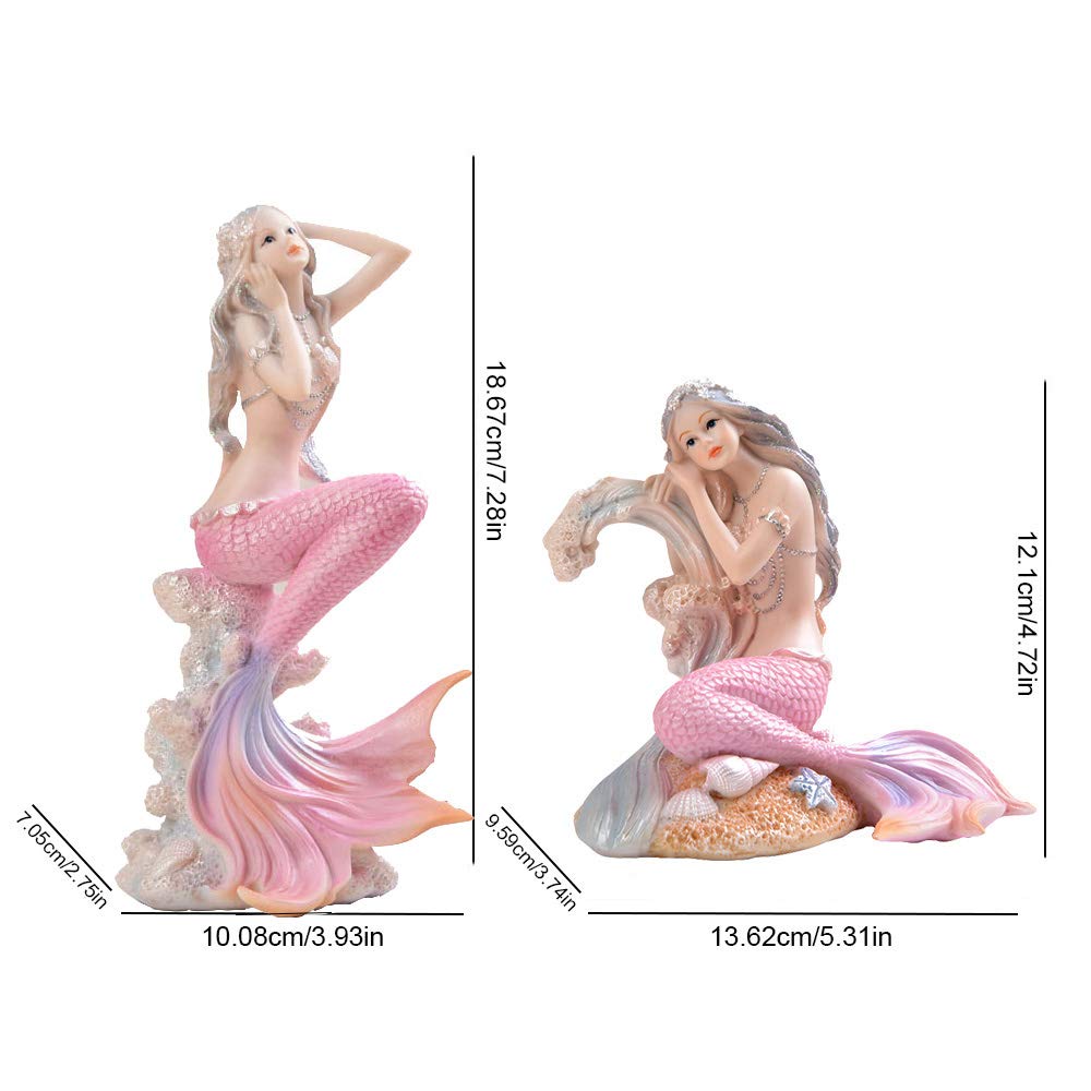 Pink Mermaid Figurines 7.28 Resin Mermaid Sculpture Mediterranean Princess Ornaments Home Office Desktop Bookshelf Mermaid Collectible Figurines Crafts Fish Tank Aquarium Decoration