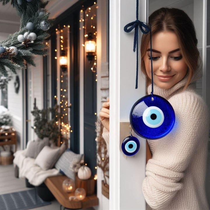 5 Glass Blue Evil Eye Wall Hanging Ornament - Evil Eye Decor - Turkish Handmade Nazar Amulet - Home Protection Charm - Evil Eye Wall Decor Amulet in a Box