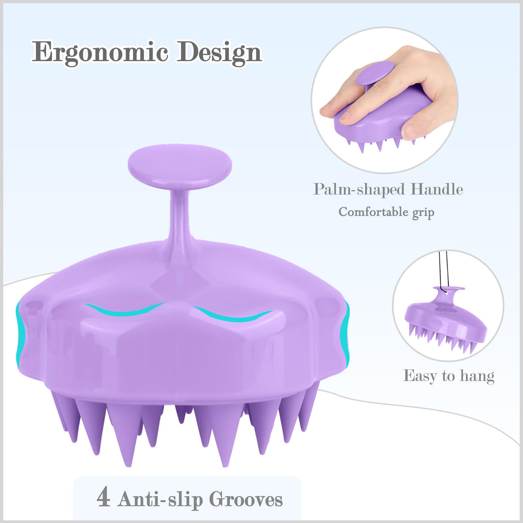 Shampoo Brush Hair Scalp Massager, FReatech [Wet &amp; Dry] Scalp Massage Brush Soft Silicone Comb for Men, Women, Kids and Pet - Purple