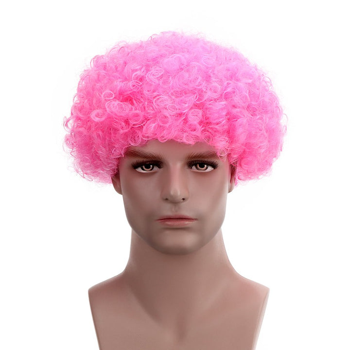 Pink: Funny Curly Afro Wig World Cup Football Fan Cosplay Wig Humor Clown Wig 6 Color (Pink)