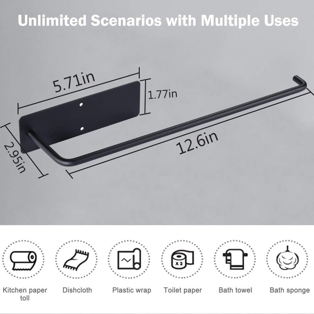 Wall Mount Paper Towel Holders Self Adhesive &amp; Drilling Kitchen Roll Holder Under Cabinet with Extra Long Size,Kitchen Roll Holder Black &amp; Silver for Home Kitchen and Bathroom