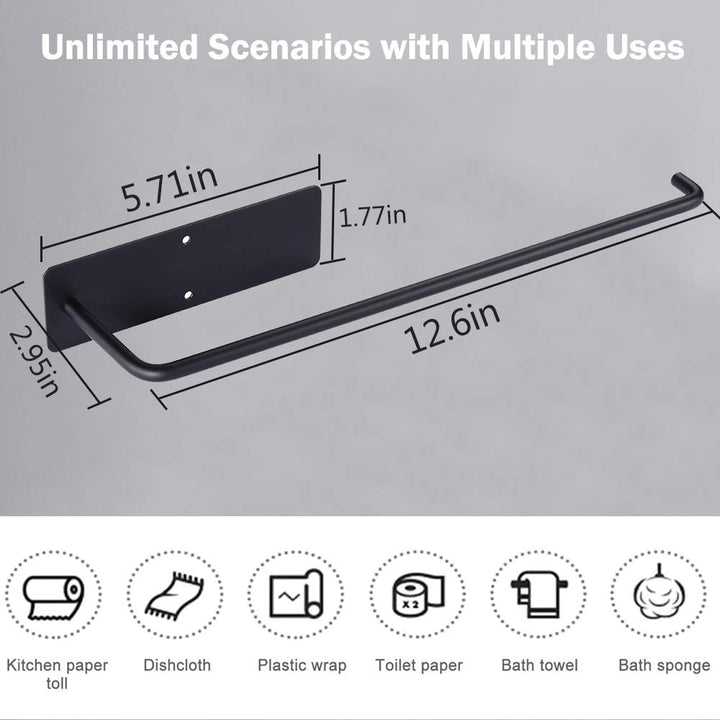 Wall Mount Paper Towel Holders Self Adhesive &amp; Drilling Kitchen Roll Holder Under Cabinet with Extra Long Size,Kitchen Roll Holder Black &amp; Silver for Home Kitchen and Bathroom