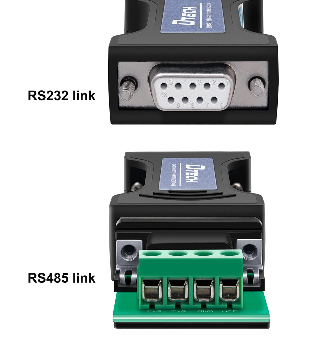 DTECH RS232 to RS485 Serial Converter Adapter with 4 Position Terminal Block for Industrial Long Haul Communication Data Supports 600W Anti-Surge