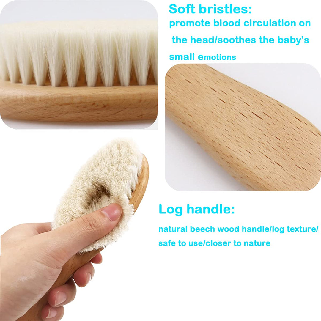 Baby Hair Brush with Wooden Handle&amp;Silicone Baby Cradle Cap Brush Set, for Newborns &amp; Toddlers-Natural Soft Goat Bristles-Ideal for Cradle Cap-Perfect Baby Registry Gift