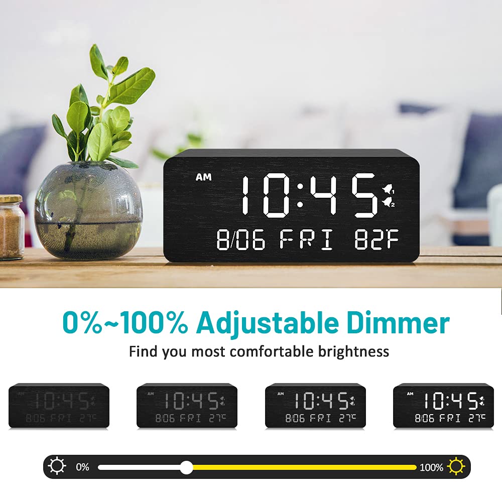 Andoolex Wooden Digital Alarm Clock with Wireless Charg
