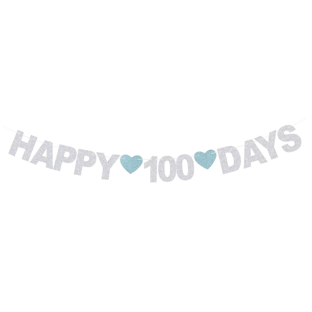 Silver Glitter Happy 100 Days Banner - Baby Shower Baby