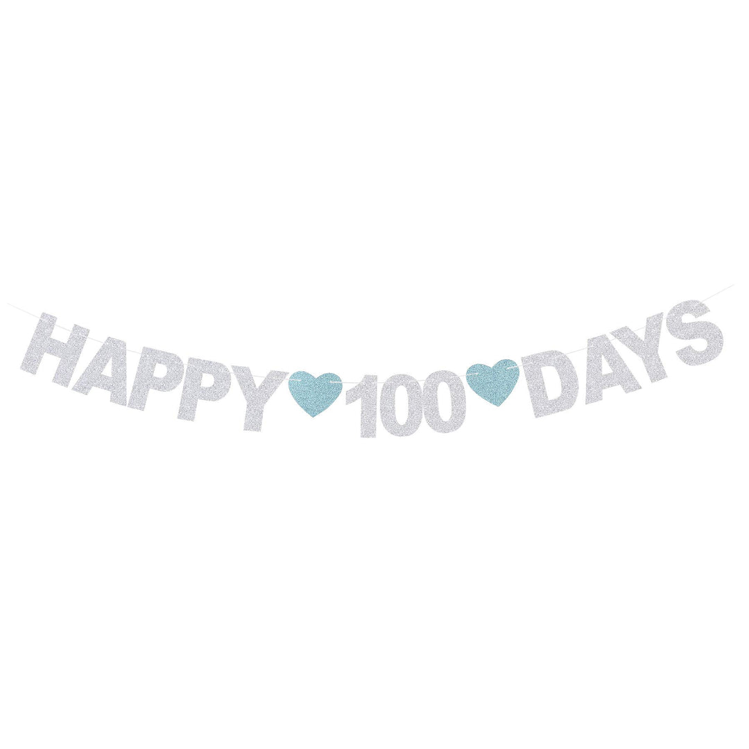 Silver Glitter Happy 100 Days Banner - Baby Shower Baby