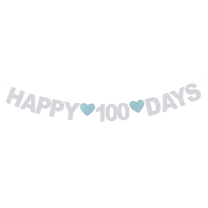Silver Glitter Happy 100 Days Banner - Baby Shower Baby