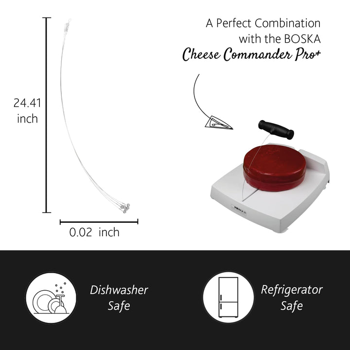 Cheese Commander Pro Cutting Wires - 6 Set Cheese Slicer Cutter Wires for Easy Fast Cutting Hard or Semi Hard Block Cheese - Stainless Steel Kitchen Cooking Tool - Durable Wires Adjustable Thickness