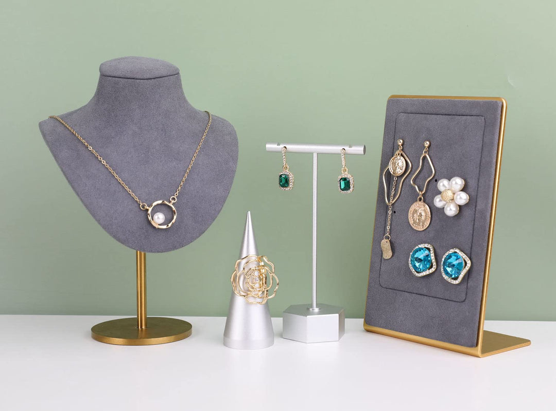 Velvet jewelry stand necklace holder, Grey jewelry hangers for necklaces, Metal jewelry bust display standsGrey-Height 6.5 inch