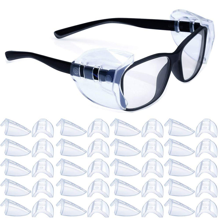 KMDJG 5 Pairs Safety Glasses Side Shields,Slip on Clear Side Shields,Fits Small to Medium Eyeglasses Frames(4 Pairs Clear and 1 Pair Transparent Black)