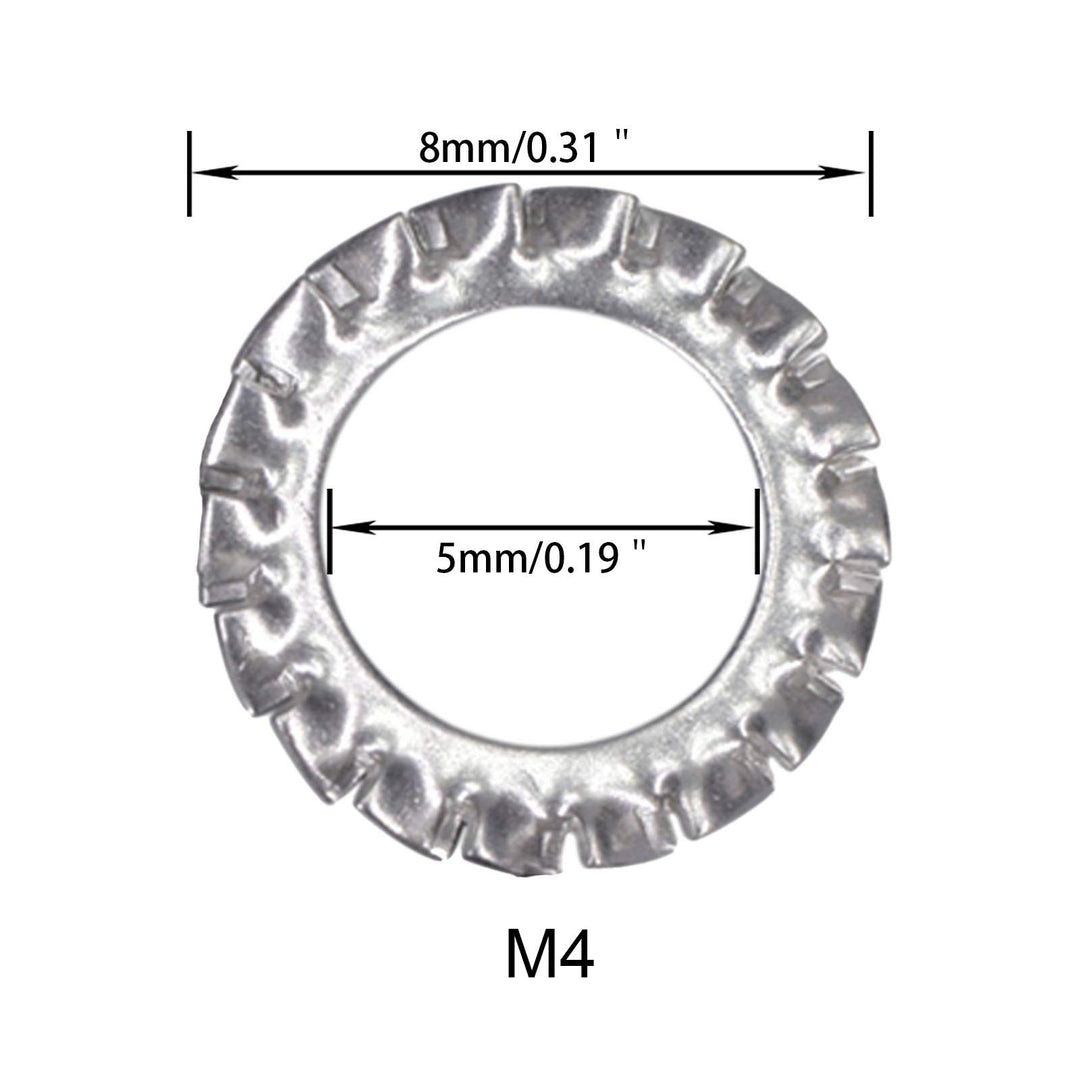 M4 304 Stainless Steel External Tooth Star Lock Washers Silver Tone(100Pcs)