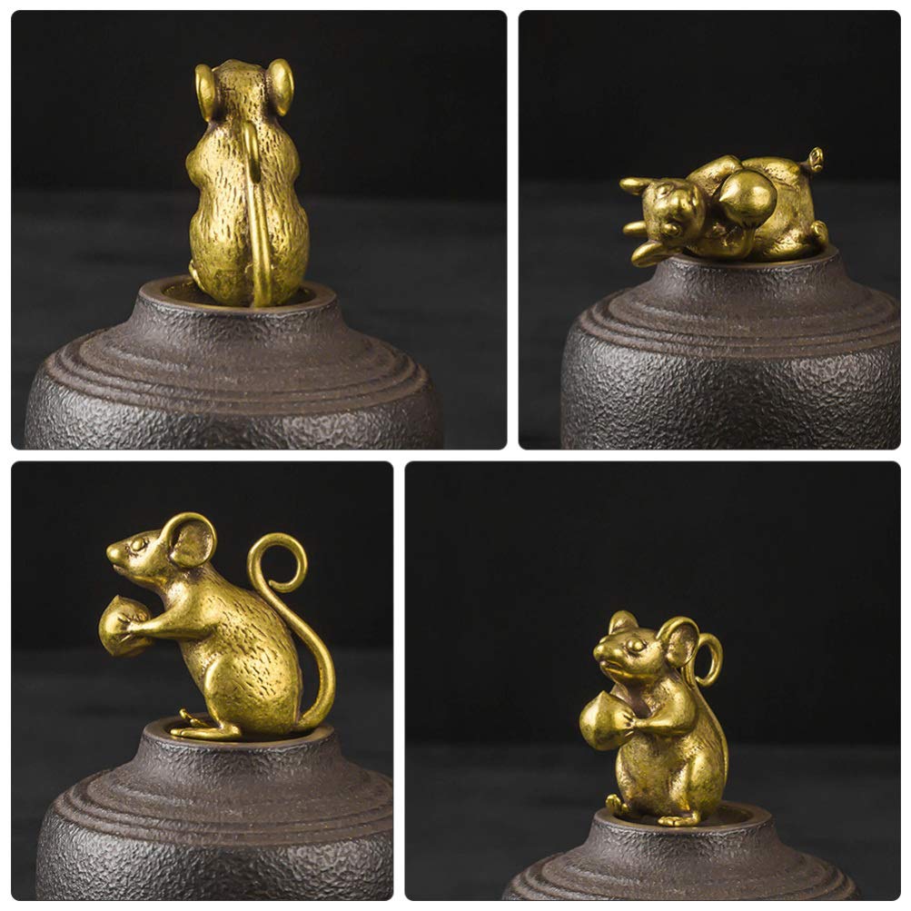 Brass Figurine Copper Lucky Rat Statue Animal Sculpture Collectibles Zodiac Pendant Rich Wealth Amulet Home Decoration
