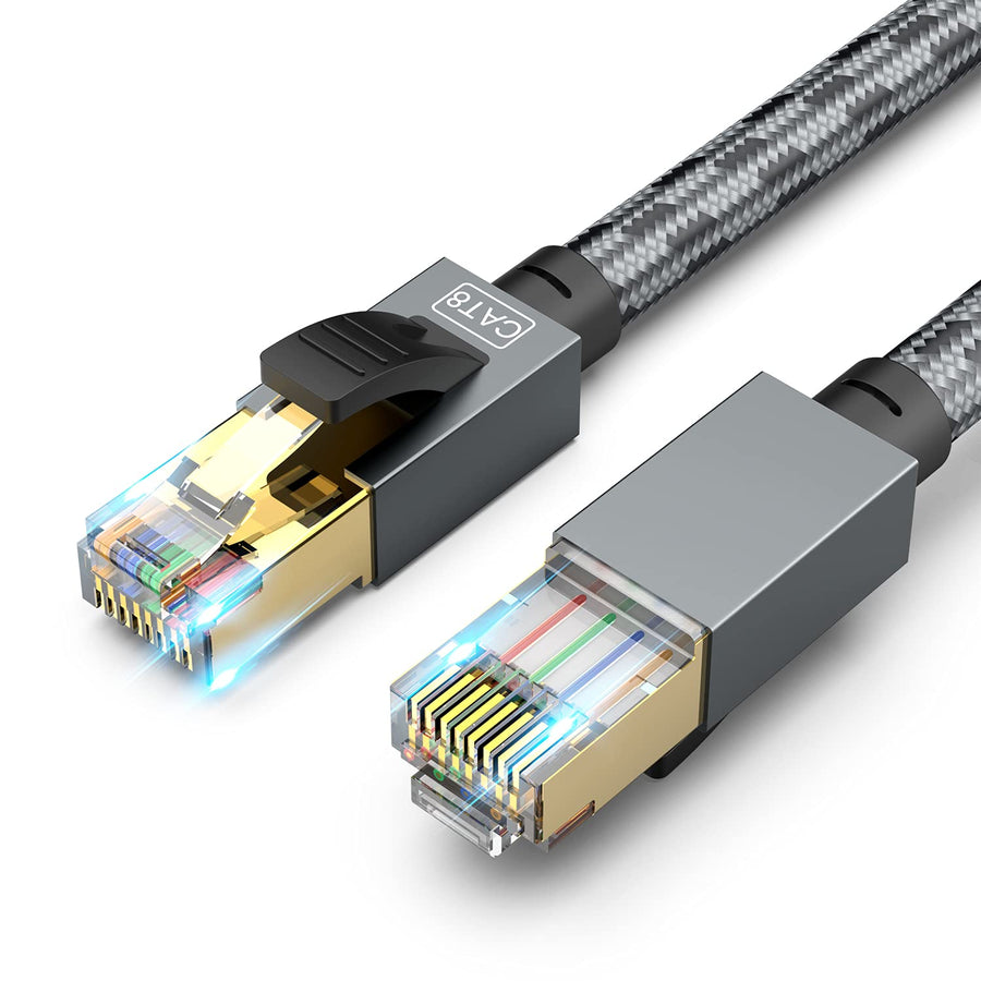150 ft Ethernet Cable, CAT 8 Heavy Duty 26AWG Nylon Braided High Speed Cat8 Network LAN Patch Cord, 40Gbps 2000Mhz SSTP Double Shielded Cat8 Ethernet Cable RJ45 Cable