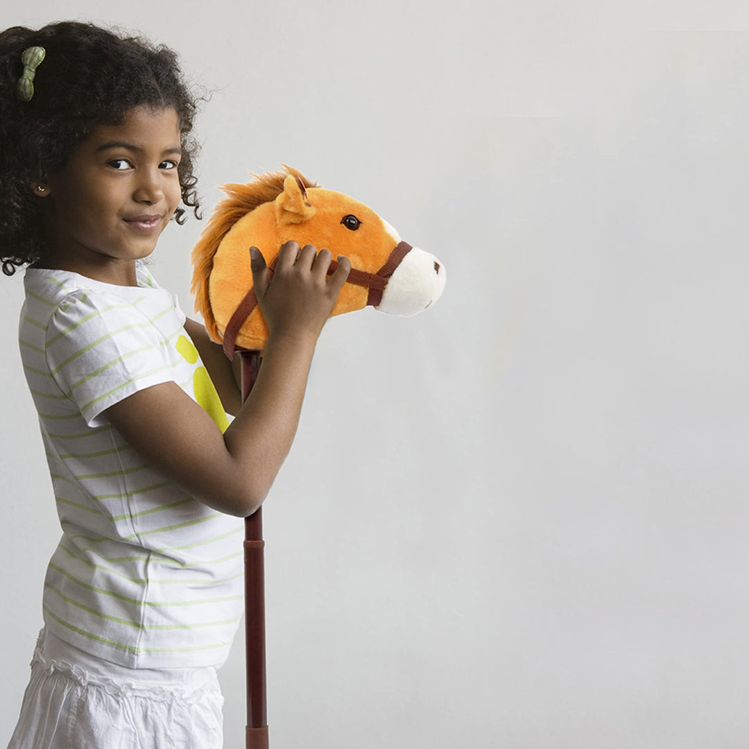 Plush Hobby Horse Stick Toy, Adjustable Telescopic Stick, Adjust to 3 Different Sizes, For Cowboy and Cowgirl of Different Ages, Light Brown