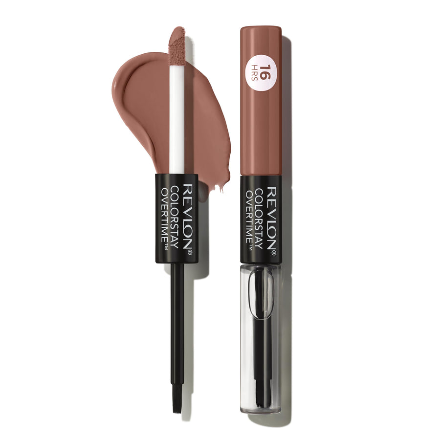 Revlon ColorStay Overtime Lipcolor, Dual Ended Longwearing Liquid Lipstick with Clear Lip Gloss, with Vitamin E in Plum / Berry, Taupe Time (560), 0.07 oz