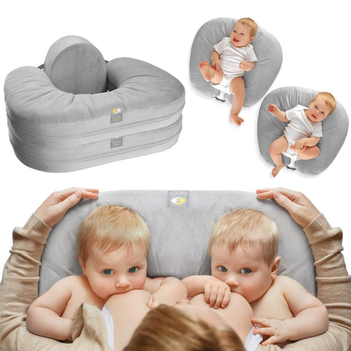 Nurse &amp; Lounge Pillow (Grey) - Breastfeeding Pillow for Twins or Two Lounge Pillows || 8 uses || XS to Plus Size Woman || Preemie 0-12+ mo Babies