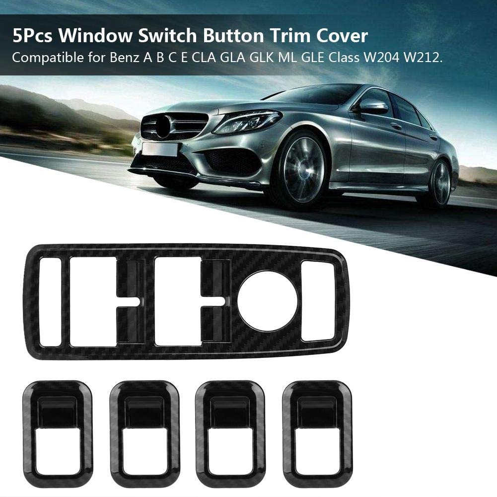 5 Pcs Keenso Carbon Fiber Power Window Buttons, Switch Button Cover Trim Accessories Decoration for A B C E CLA GLA GLK ML GLE Class W204