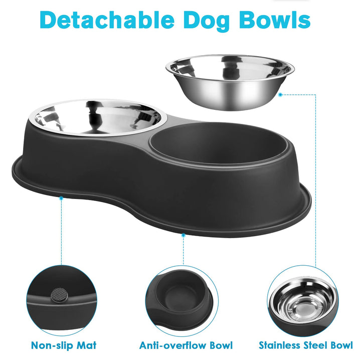 Epetslove Dog Bowls Double Dog Water and Food Bowls Stainless Steel Bowls with Non-Slip Resin Station, Pet Feeder Bowls for Puppy Medium Dogs Cats