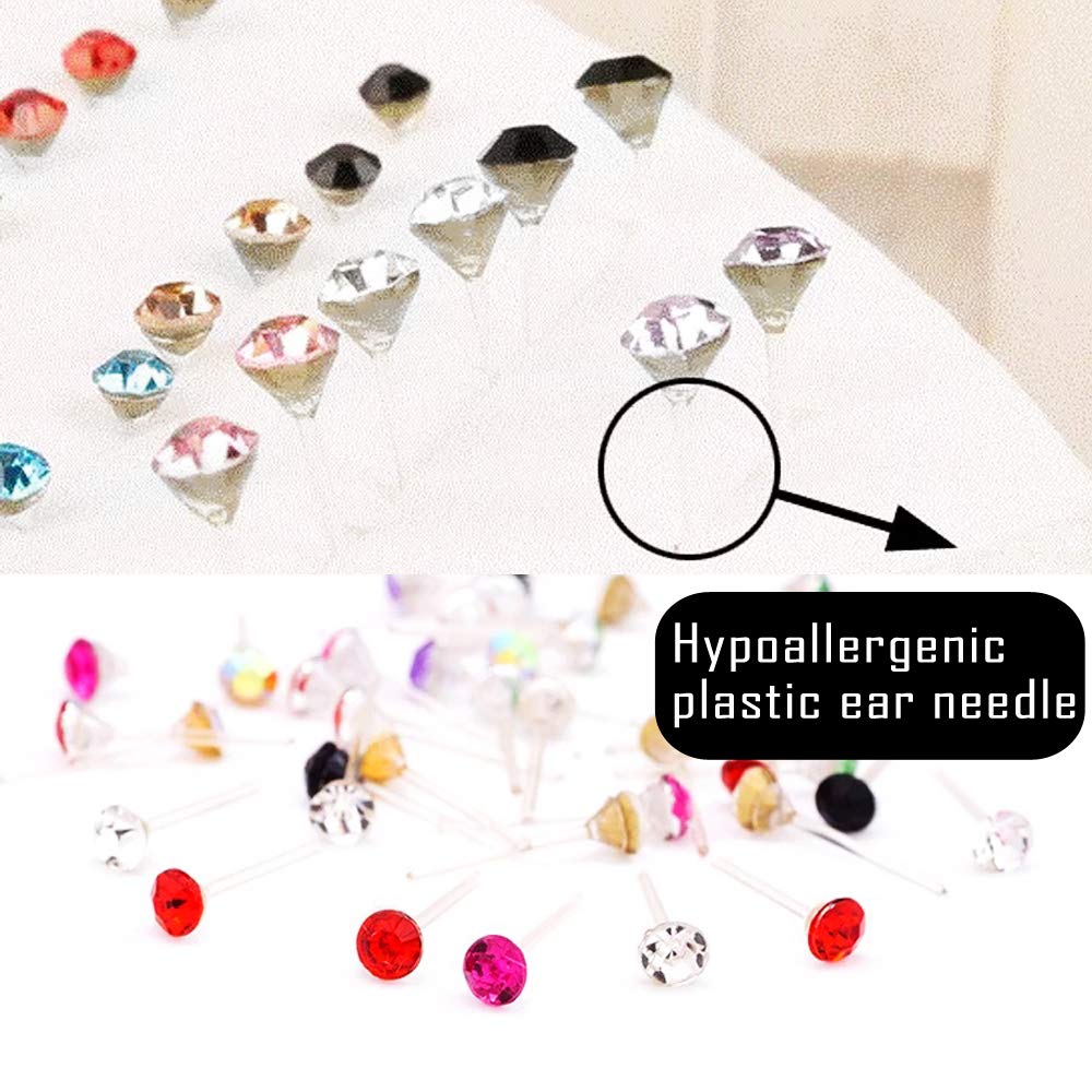 16G 72PCS Universal Zircon Plastic Silcone Anti-Allergy Studs Ear Nail Ear Needle Mixed Color Set Earrings Set for Women