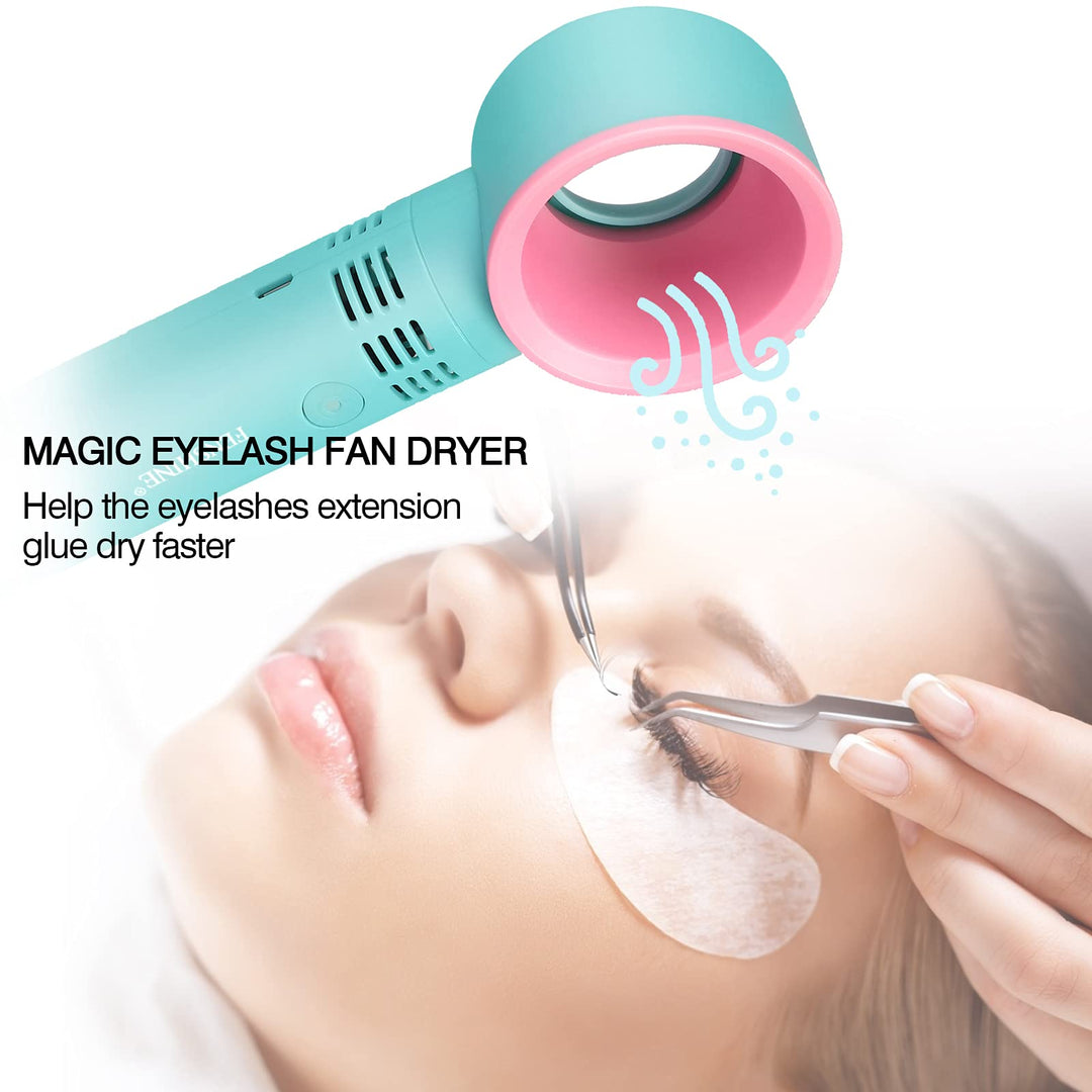 Portable USB Rechargeable Mini Fan Dryer Bladeless Handheld , Air Conditioning Blower for Essential Eyelash Extension Supplies (Blue 02)