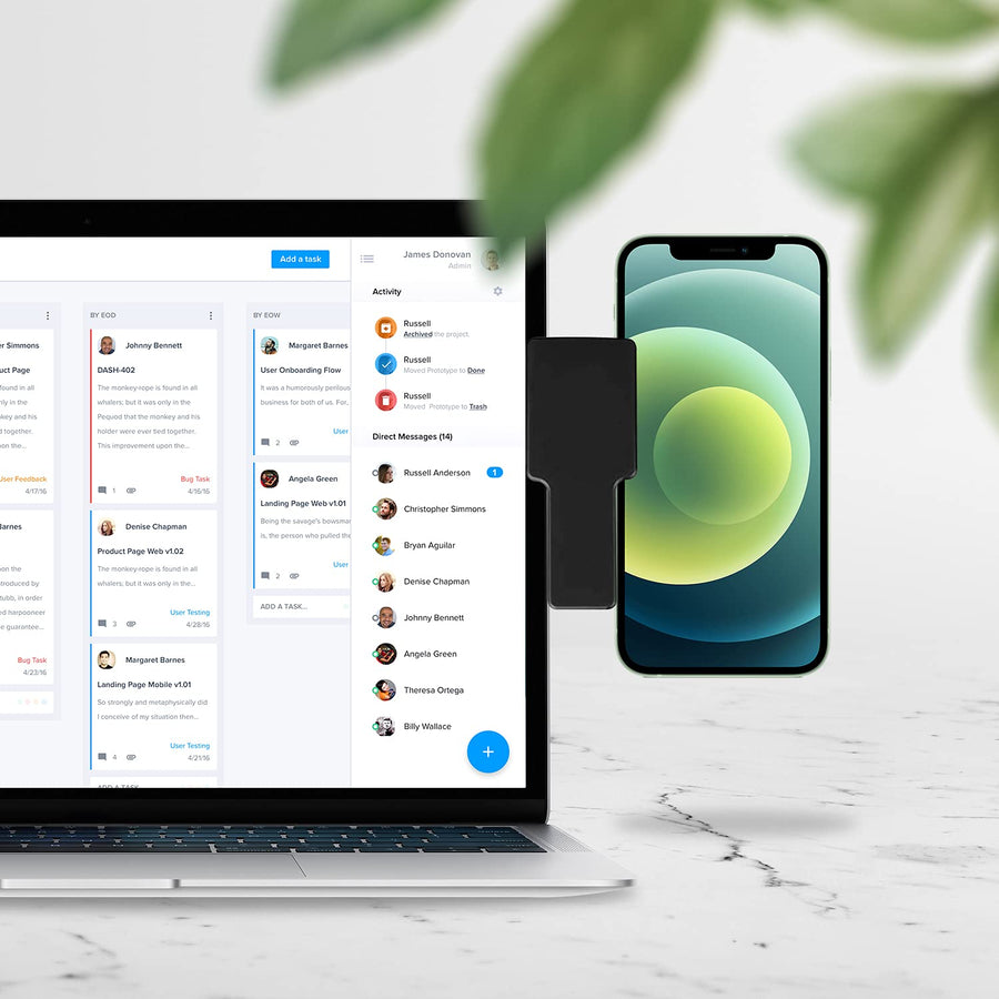 Laptop Side Mount Clip for iPhone, iPad, MacBook, Tablet, Laptops & Smartphones - Increase Productivity with an iPad to Laptop Mount, Dual Screen Laptop Phone Holder - Heavy Duty - Black