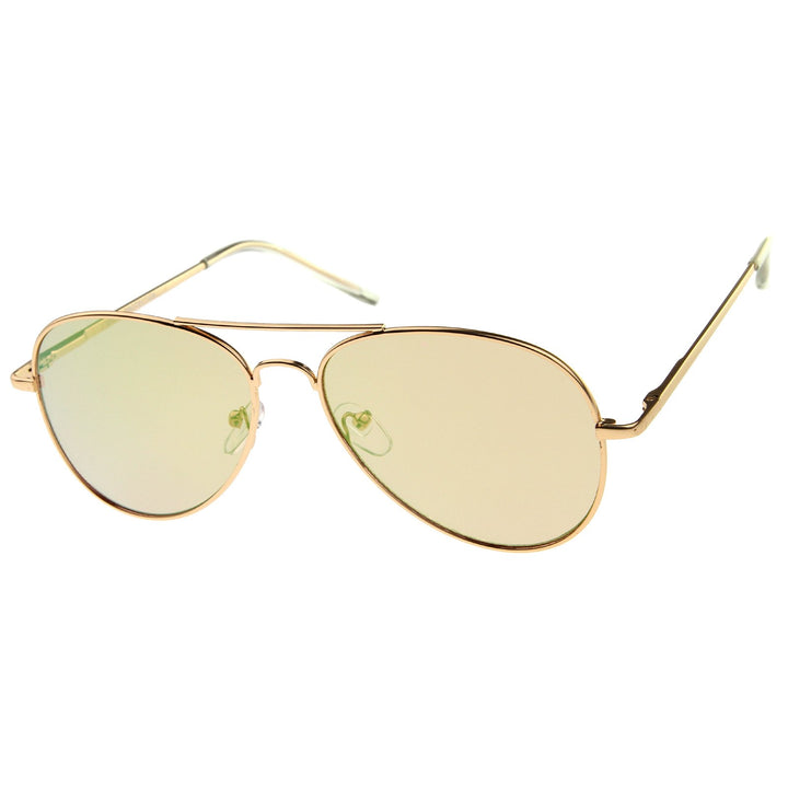 Small Matte Metal Rose Gold Pink Mirror Flat Lens Aviator Sunglasses 56mm (Matte Gold/Pink Mirror)