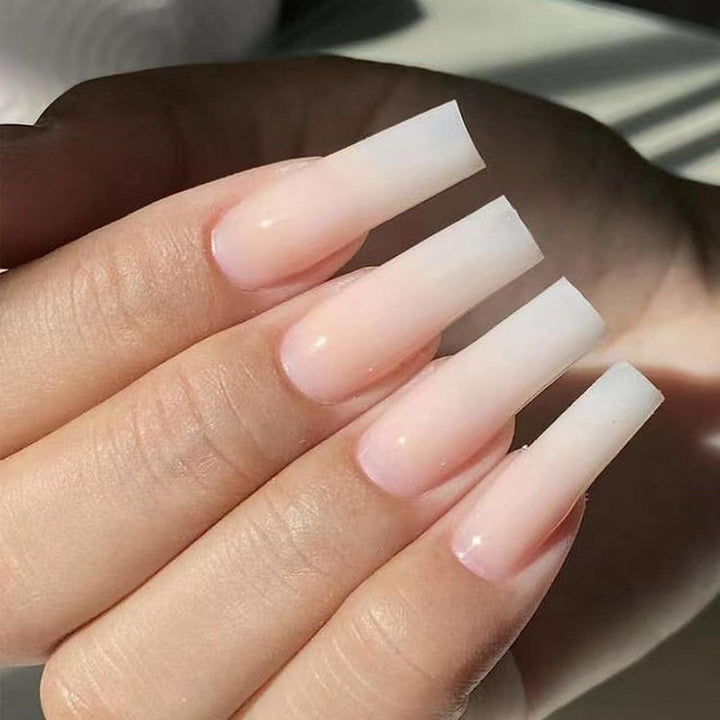 Glossy Square Press on Nails Long Squoval Fake Nails Nude Fake Fingernails Artificial Acrylic Nails False Nails for Professional and Beginner