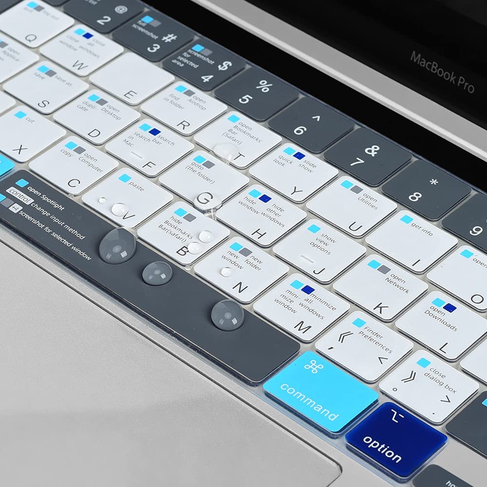 MacBook Pro 13 Shortcuts Keyboard Cover Skin for 2024 MacBook Pro 13 inch M2 A2338 2023 2022 2021 2020 M1 A2338 A2289 A2251 &amp; MacBook Pro 16 A2141 Touch Bar MAC OS Shortcut Keyboard Protector Skin