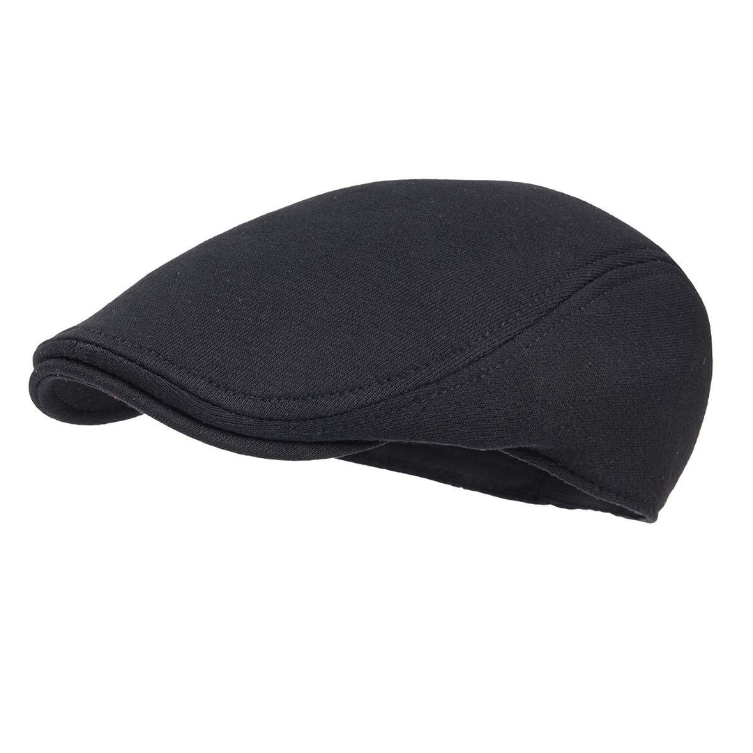 Men Cotton Newsboy Cap Soft Fit Cabbie Hat (Black)
