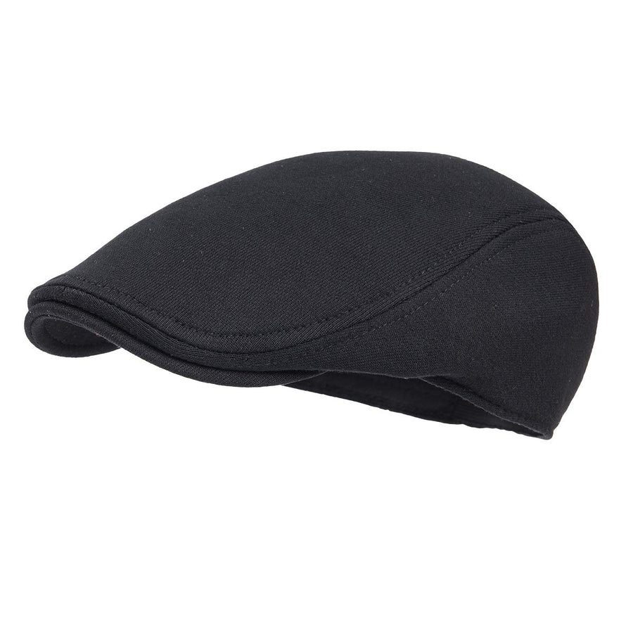 Men Cotton Newsboy Cap Soft Fit Cabbie Hat (Black)