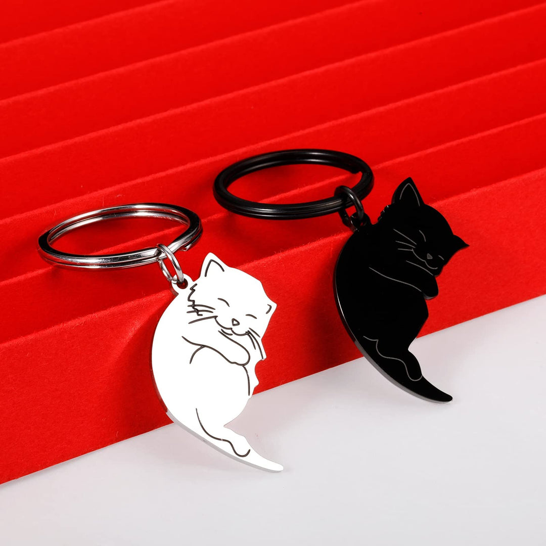 Couple Gifts Keychain Cute Valentine&#39;s Day Gift for Boyfriend Girlfriend Stocking Stuffers for Women Men Cat Lover Husband Wife Fiancée Matching Couple Stuff for Christmas Birthday Anniversary