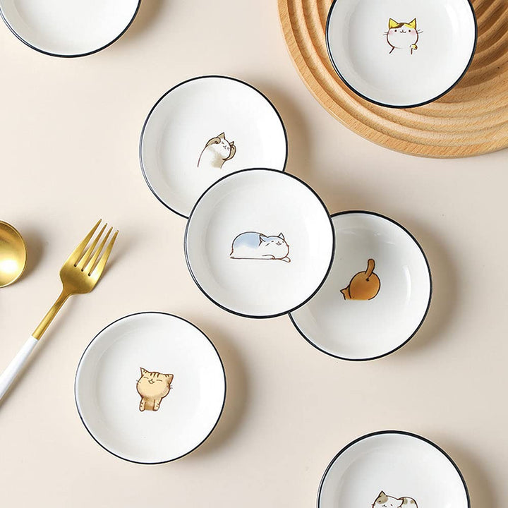 6pcs Cute Cat Multipurpose Ceramic Sauce Dish Seasoning Dishes Sushi Dipping Bowl Appetizer Plates