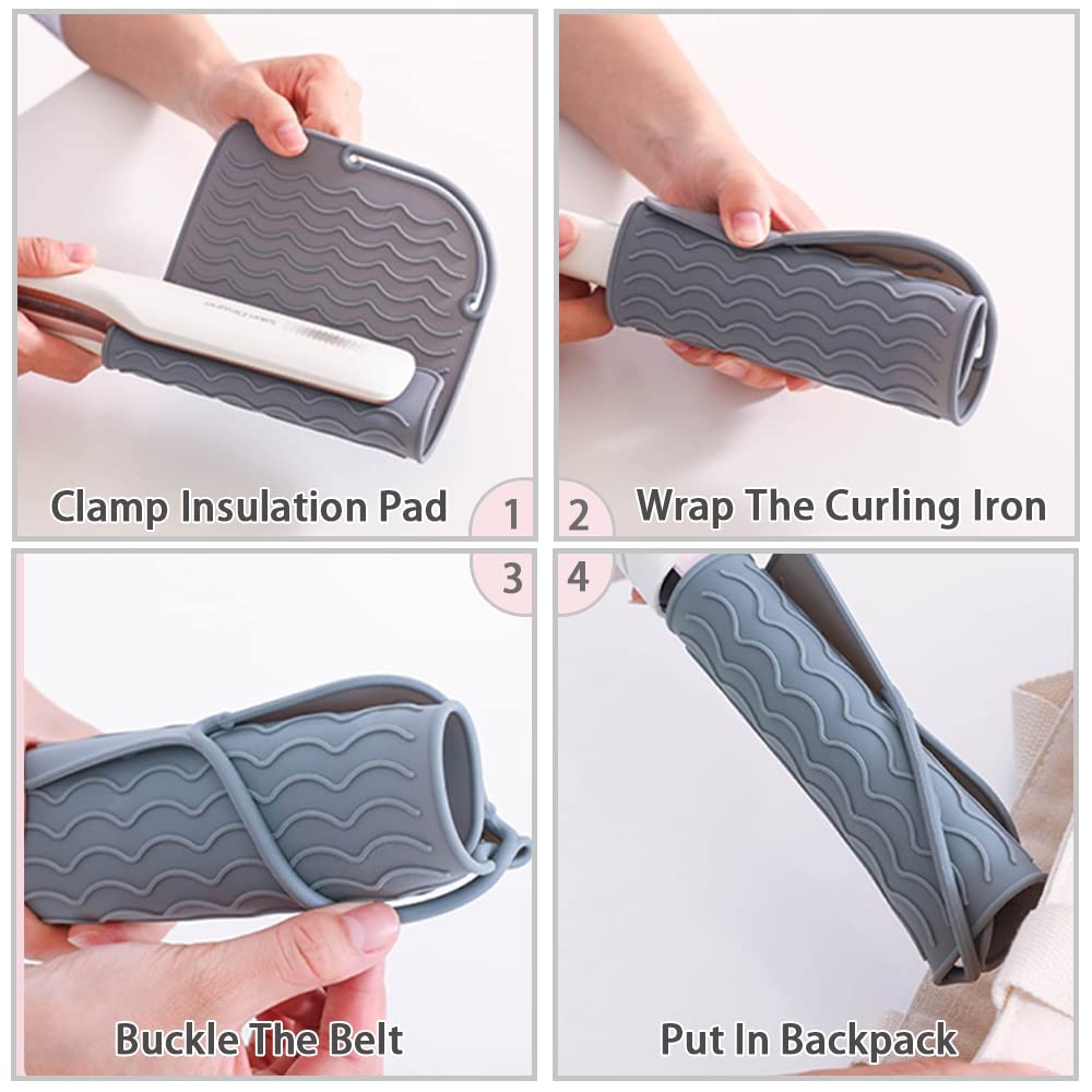 2 Pack Silicone Heat Resistant Travel Mat, Non Slip Curling &amp; Flat Iron Mat Pad, Portable Styling Heat Mat for Hot Hair Tools, Straightener, Salon Appliances, 9x6.5 (Gray, Rose red)